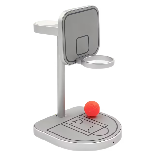 Беспроводное зарядное устройство 3 в 1 Magssory Basketball для Apple Qi2, серебро